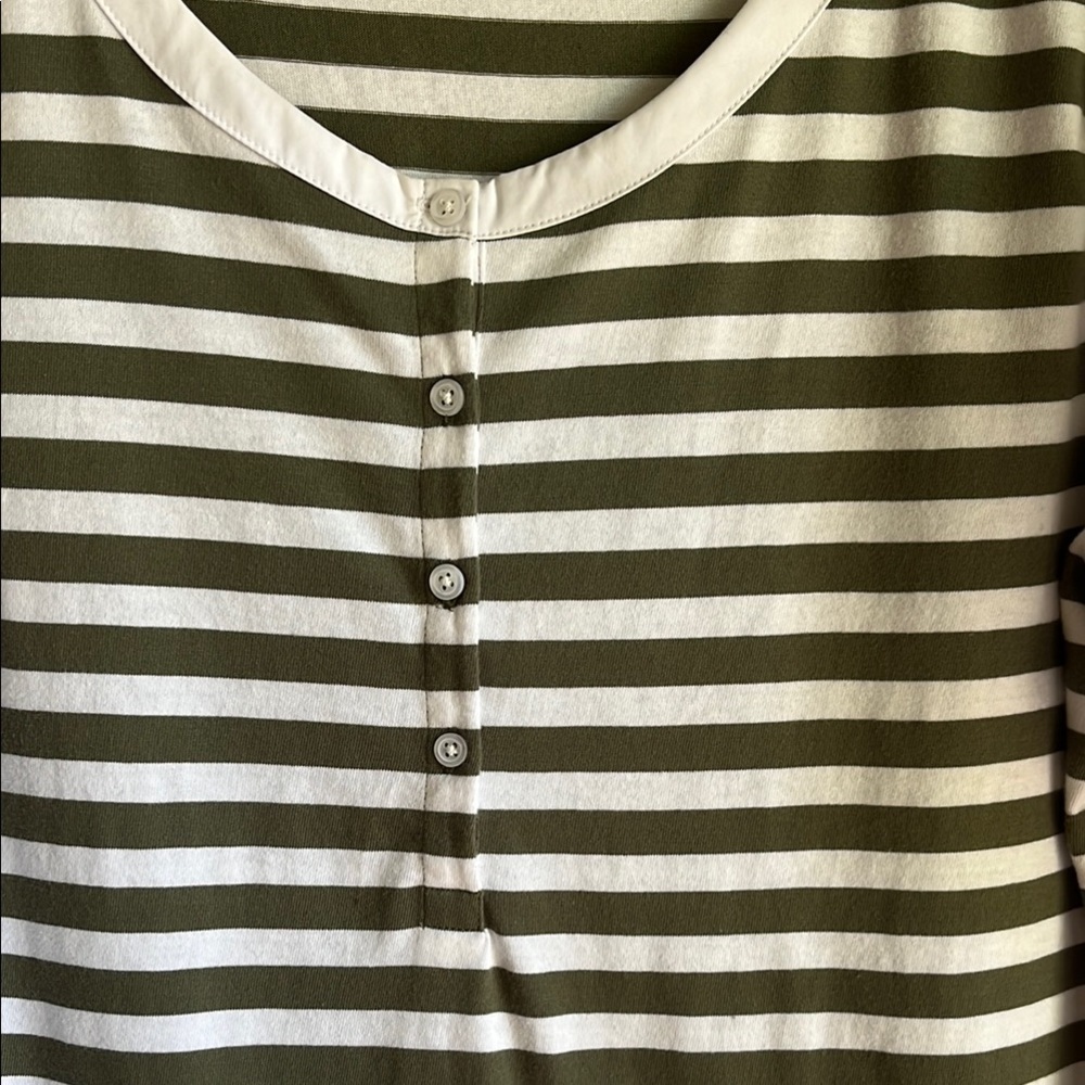 Talbots Green and White Striped Mixed Media Puff Sleeve Henley Blouse Sz XL - Picture 6 of 15